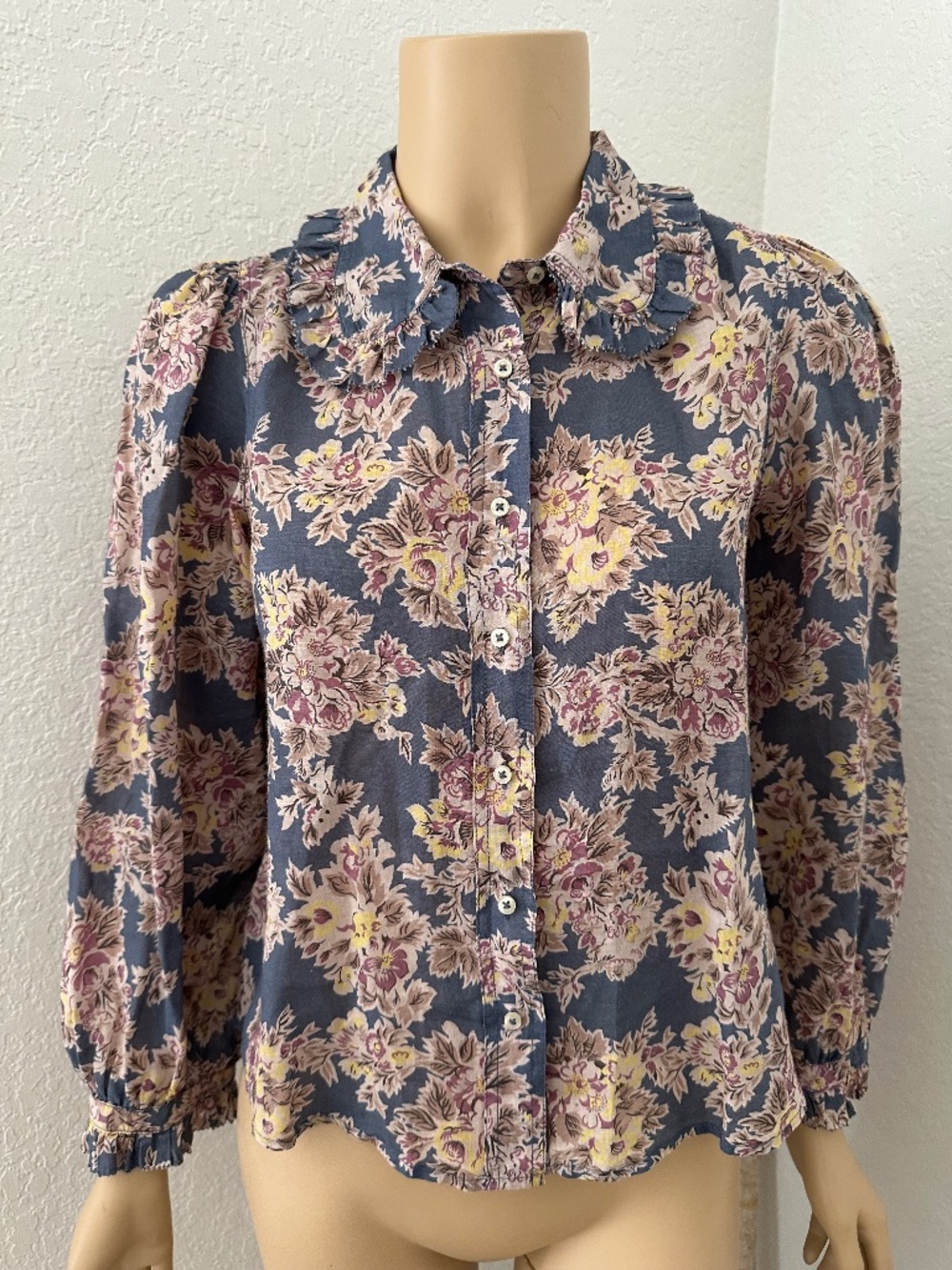 The GREAT. Floral Button Down Blouse Top